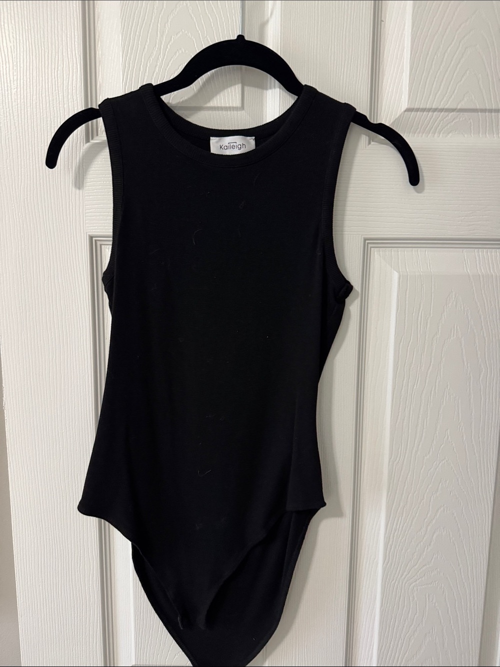 Kaileigh Black Ribbed Crewneck Sleeveless Bodysuit